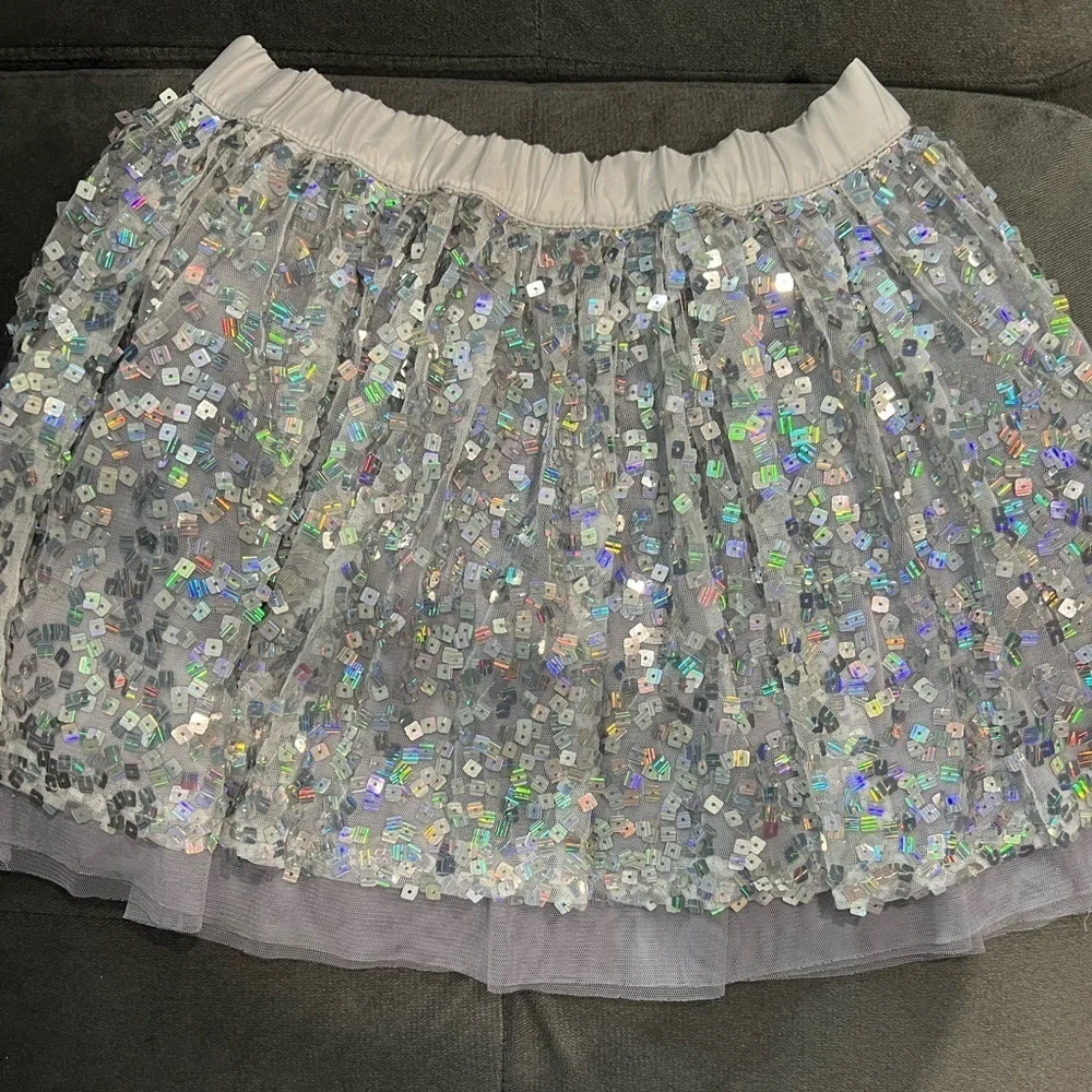 Justice Girls Sequined Skirt size 10 tulle lining Gray/Silver Party Formal - Picture 3 of 9